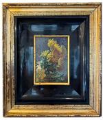 French Impressionist Oil on Board C. 1900 Sunflowers