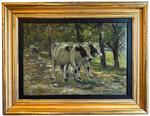 Danish Oil on Canvas Circa 1920 Cattle 